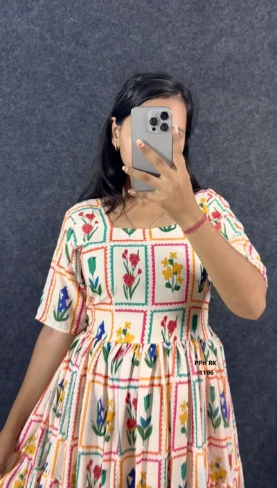 Off-White Mull Chanderi Hand-Block Print Flower Gown